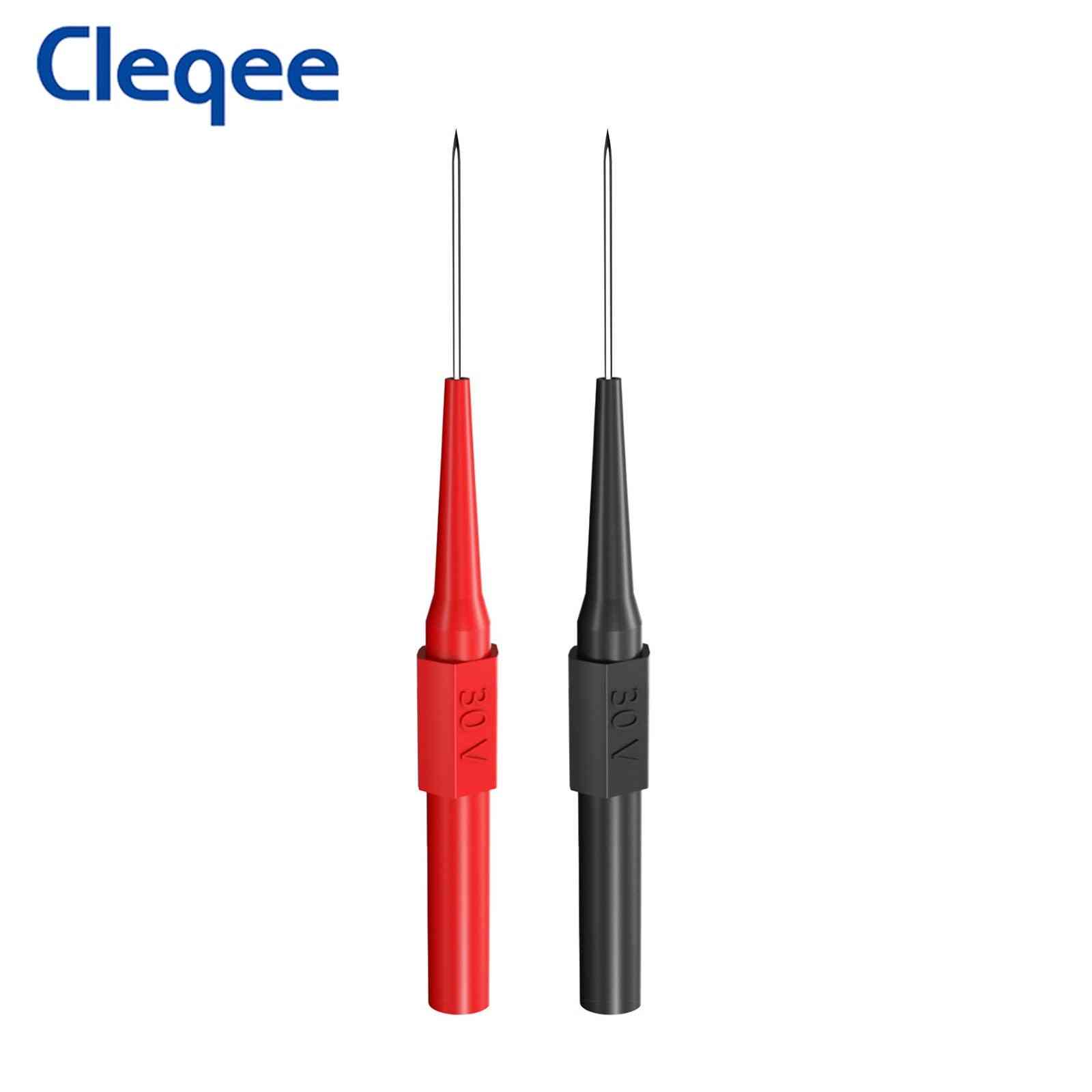 Cleqee P5007 2pcs Insulated Piercing Needle Non-destructive Multimeter Test Probes Red/black 30v-60v  For 4mm Banana Plug