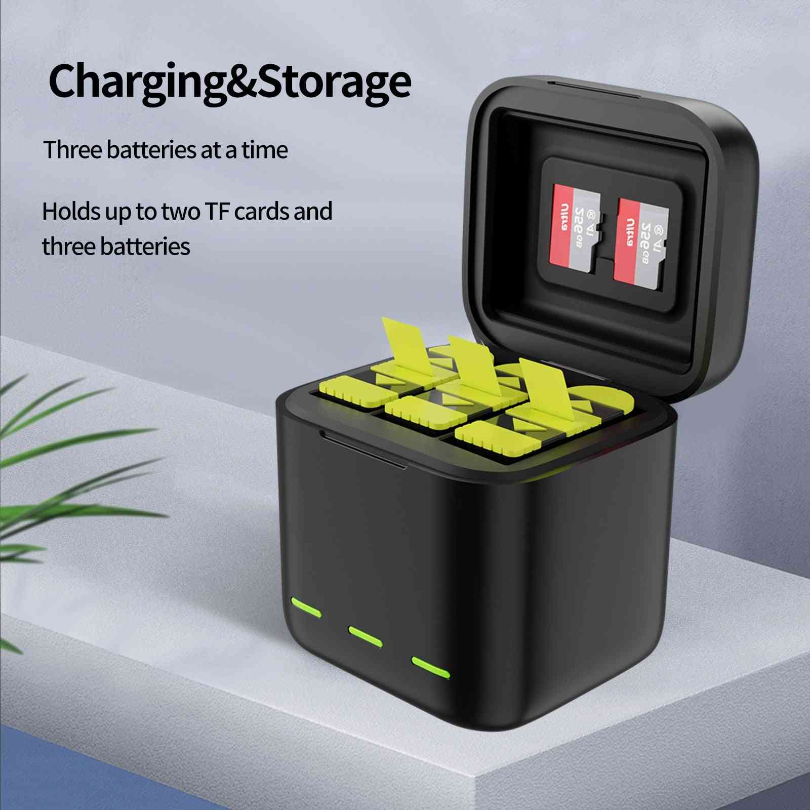 1750 mah 3 platser led ljus laddare tf kort batteri förvaringsbox