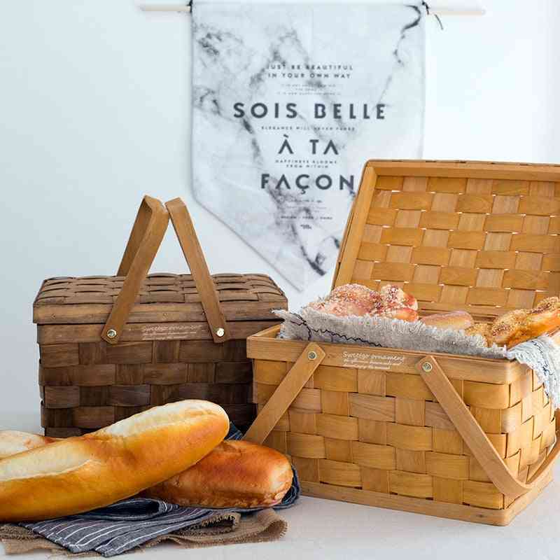Vävd picknickkorg med lock täcker bageri bröd vandring förvaringsbox