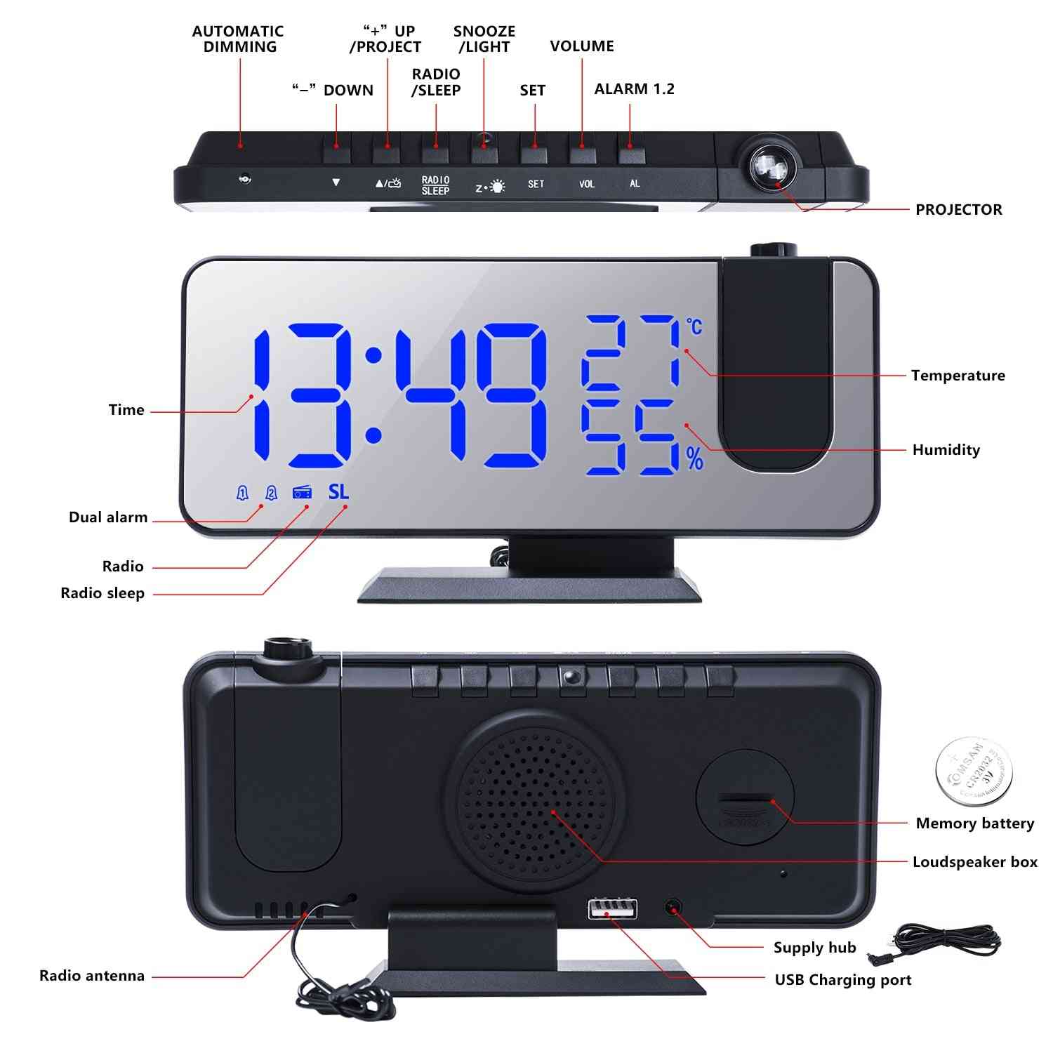 Led Digital Alarm Clock, Watch Table, Electronic Desktop Clocks