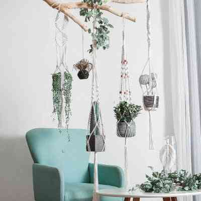 Vintage Macrame Hanging Baskets Cotton Handmade Flowerpot Net