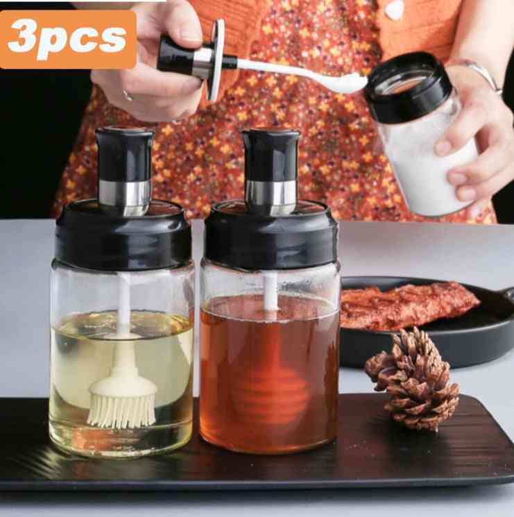 Glass Seasoning Jar Salt Pepper Spice Bottle Box With Spoon