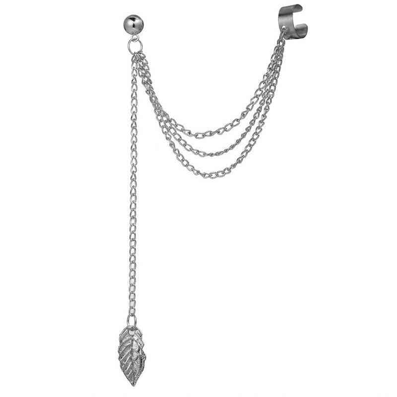 Fashion Geometric Butterfly Clip Earring For Teens Women Ear Cuffs Cool Jewelry Retro Chain Long Hanging Earings Metal