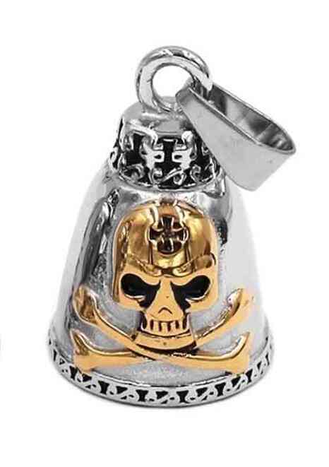 Bone Skull Cross Biker Bell Pendant Stainless Steel Heavy Gold Silver
