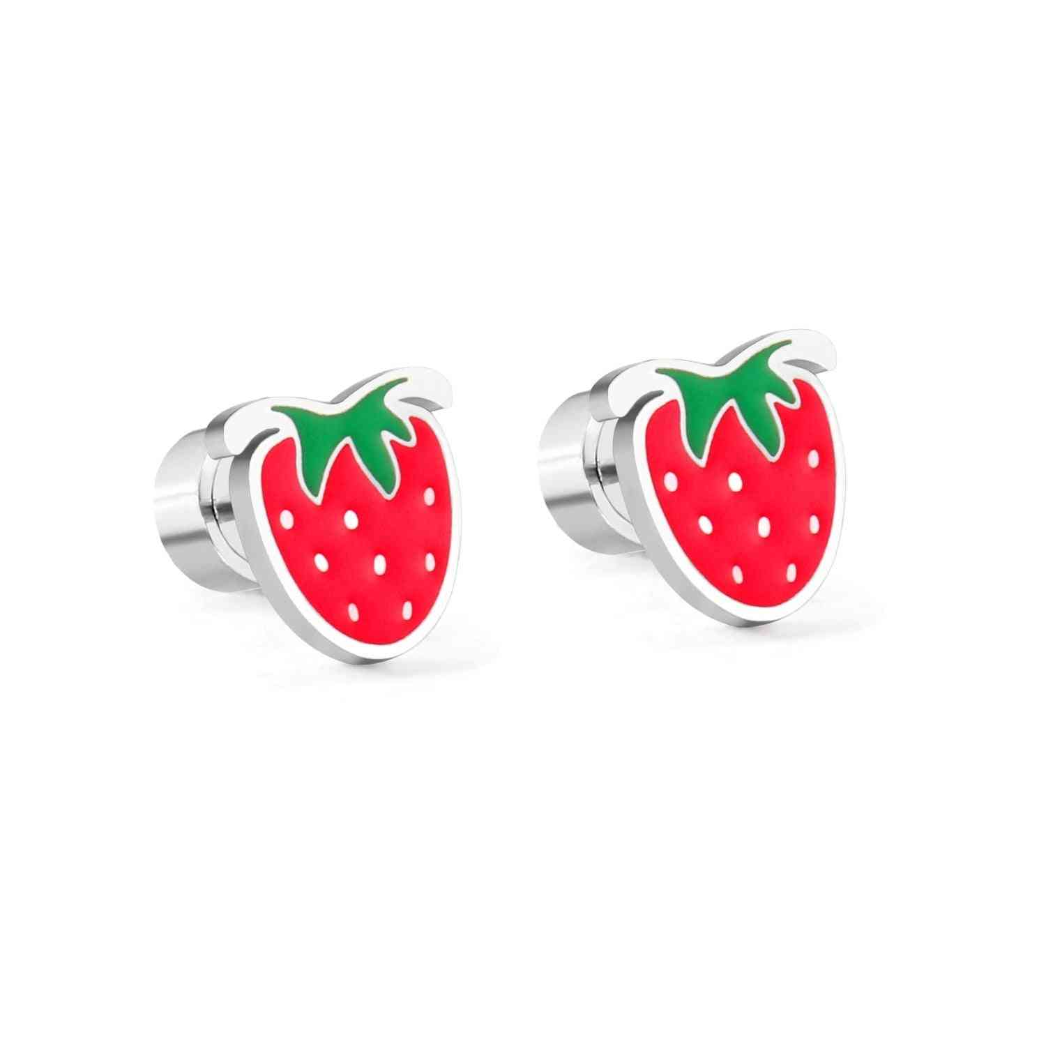Trendy's Pink Strawberry Stud Earring Stainless Steel Ear