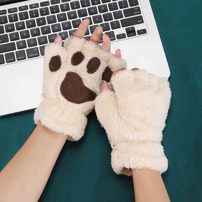 Cartoon Cat Half Finger Winter Warm Gloves