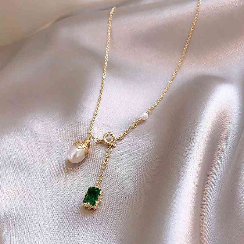 Elegant Green Zircon Clavicle Chain Necklace