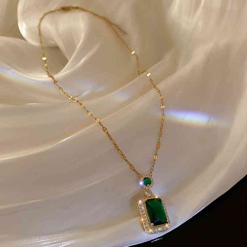 Elegant Green Zircon Clavicle Chain Necklace